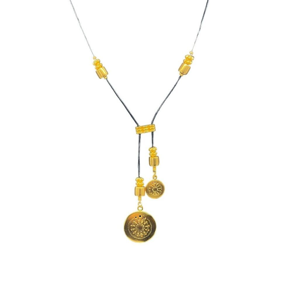 Purpura Pre-Columbian Figures Pendants Leather Cord Necklace Ethnic 24K Plated